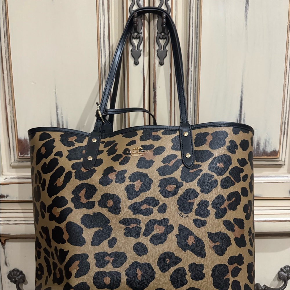 Coach Tan and Black Leopard Print Tote